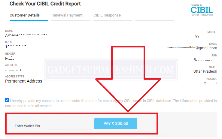 CSC Check Your CIBIL Credit Report PAYMENT 200