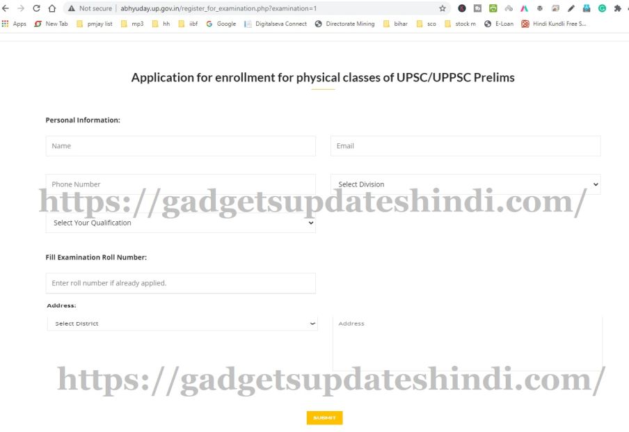 Application for enrollment for physical classes of UPSC UPPSC Prelims