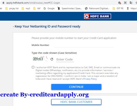 Please provide your mobile number to start your Credit Card application