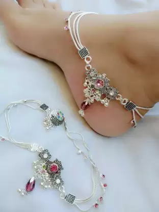 2 k red stone d Silver Anklets 20238